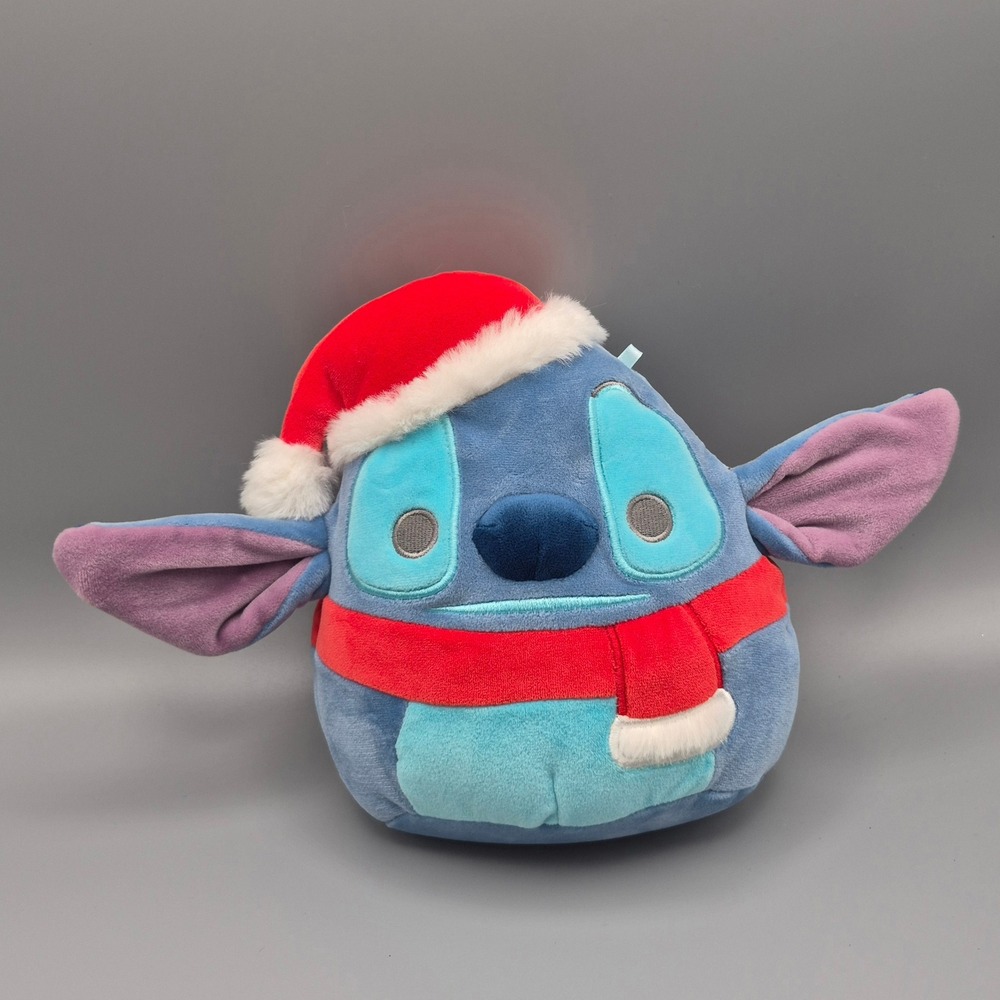 Disney Squishmallows Stitch Christmas Plush Santa Hat Scarf 8 inch 2023 Kellytoy